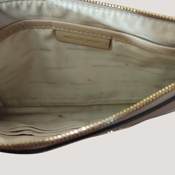 Michael Kors Pebbled Leather Zip Clutch Makeup Travel XL Wristlet Pale Pink Fair - Picture 5 of 9